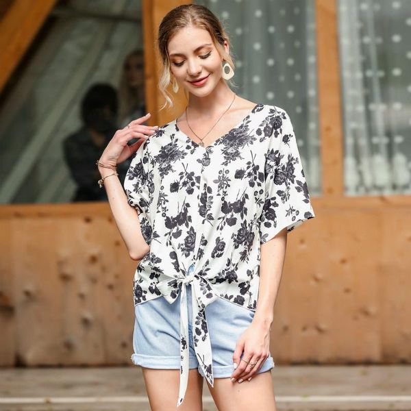 women's t-shirt summer fashion v-neck short sleeve leopard loose shirt black flower pattern slim fit women, White
women's t-shirt summer fashion v-neck short sleeve leopard loose shirt black flower pattern slim fit women, White