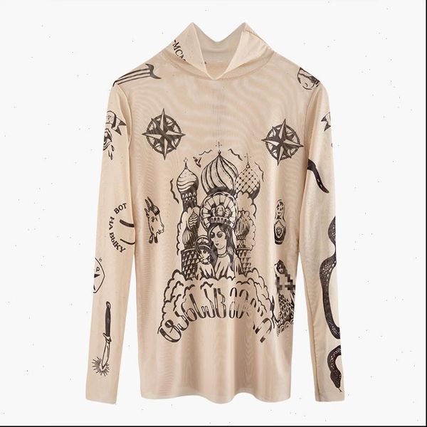 russia autumn fashion basal goddess women t shirt tatoo print vintage high tight collar mesh yarn b666, White
russia autumn fashion basal goddess women t shirt tatoo print vintage high tight collar mesh yarn b666, White