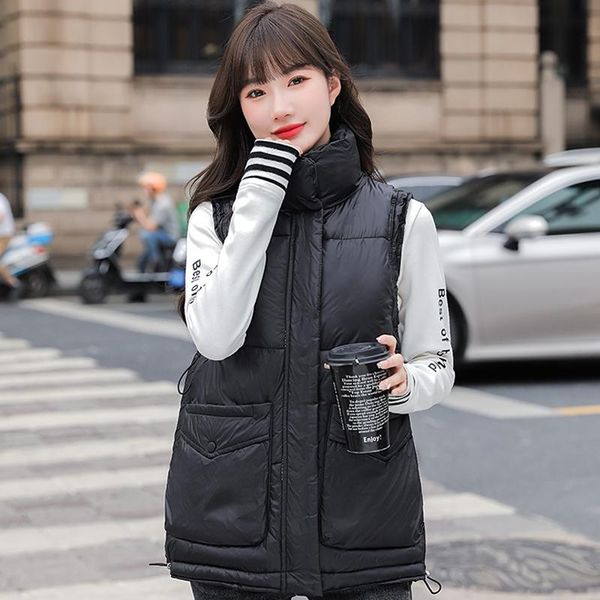women's vests autumn winter women sleeveless jackets fashion solid color big pockets ladies vest zipper stand collar casual female wais, Black;white
women's vests autumn winter women sleeveless jackets fashion solid color big pockets ladies vest zipper stand collar casual female wais, Black;white