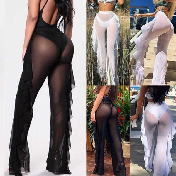 women's swimwear 2021 women beach cover up pants sheer see-through transparent trouser ruffle female mesh high waist swim bottoms, White;black
women's swimwear 2021 women beach cover up pants sheer see-through transparent trouser ruffle female mesh high waist swim bottoms, White;black