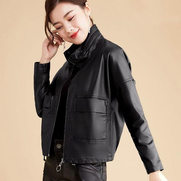 women's leather & faux 2021 autumn soft pu jackets for women long sleeve coats female fashion loose moto biker jacket plus size x543, Black
women's leather & faux 2021 autumn soft pu jackets for women long sleeve coats female fashion loose moto biker jacket plus size x543, Black