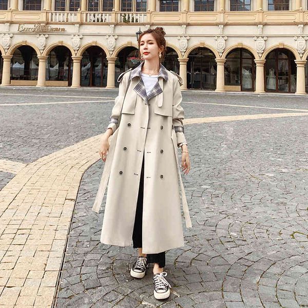 women's trench coats windbreaker long spring autumn2021 korean loose lattice color matching lapel lining double breasted fashion c, Tan;black
women's trench coats windbreaker long spring autumn2021 korean loose lattice color matching lapel lining double breasted fashion c, Tan;black