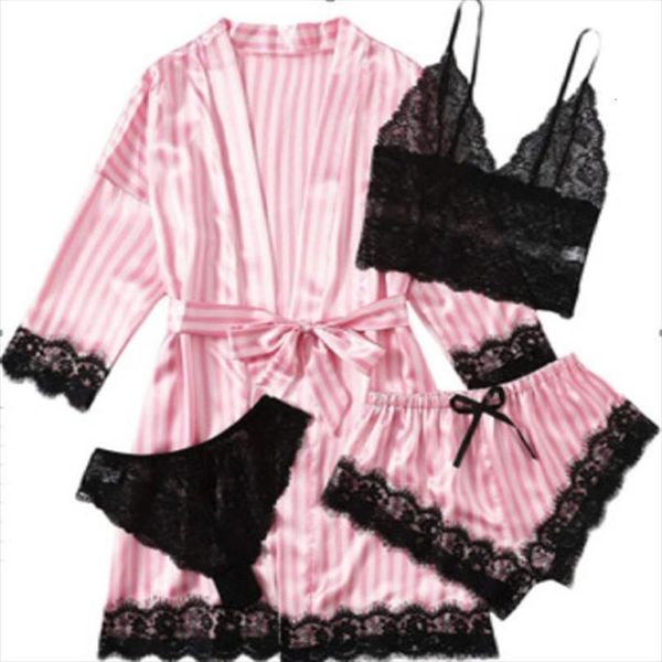 4 pieces pajamas sets faux women sleepwear silk lace fashion casual home clothes nightwear, Black;red
4 pieces pajamas sets faux women sleepwear silk lace fashion casual home clothes nightwear, Black;red