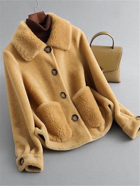 women's fur & faux 2021 pattern short cashmere shearer all wool coat keep warm fashion, Black
women's fur & faux 2021 pattern short cashmere shearer all wool coat keep warm fashion, Black