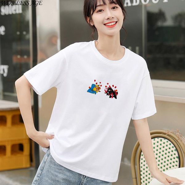 women's t-shirt wireless age t shirt women round neck short sleeve cartoons printed loose sweet style 2021 summer fashion wild, White
women's t-shirt wireless age t shirt women round neck short sleeve cartoons printed loose sweet style 2021 summer fashion wild, White