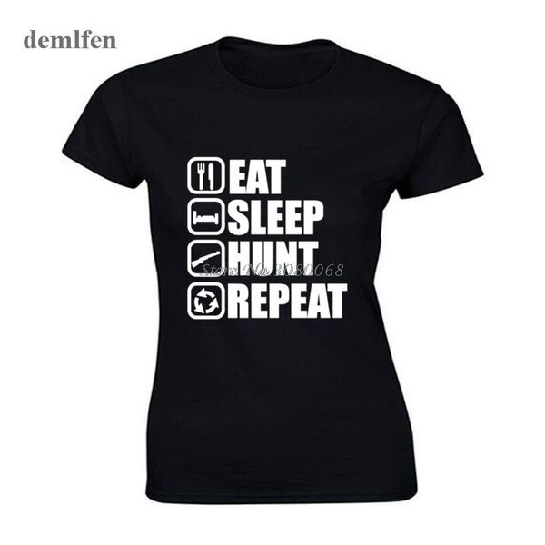women's t-shirt summer brand short sleeve o-neck eat sleep hunt repeat women girl fashion cotton tees, White
women's t-shirt summer brand short sleeve o-neck eat sleep hunt repeat women girl fashion cotton tees, White