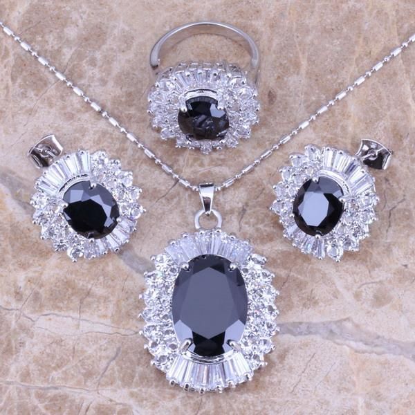 earrings & necklace shining black cubic zirconia white cz silver plated jewelry sets pendant ring size 6 / 7 8 9 10 s0037
earrings & necklace shining black cubic zirconia white cz silver plated jewelry sets pendant ring size 6 / 7 8 9 10 s0037