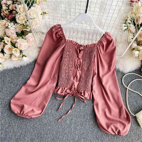 women's spring autumn girl square neck puff sleeve blouse korean female fold pleated stretch lace slim short shirt hk033 210506, White
women's spring autumn girl square neck puff sleeve blouse korean female fold pleated stretch lace slim short shirt hk033 210506, White