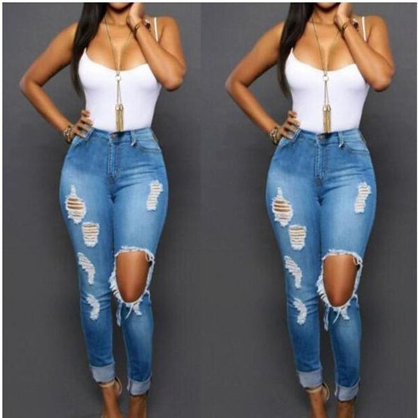 women's jeans high waist ragged pencil summer tights elastic band hole casual 2021, Blue
women's jeans high waist ragged pencil summer tights elastic band hole casual 2021, Blue