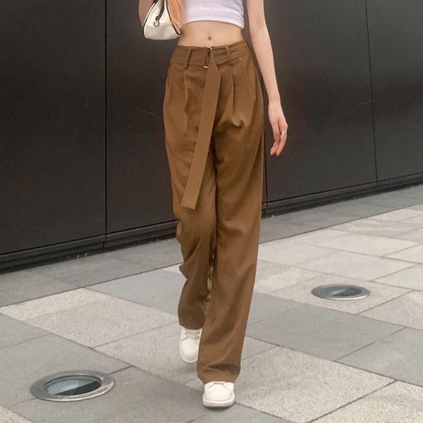 women's pants & capris brown suit 2021 high waist with belt loose vertical casual, Black;white
women's pants & capris brown suit 2021 high waist with belt loose vertical casual, Black;white
