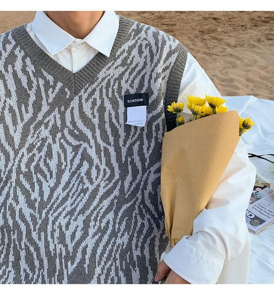 men's vests sweater vest zebra stripe loose knit vintage ins fashion casual versatile v-neck korean street style, Black;white
men's vests sweater vest zebra stripe loose knit vintage ins fashion casual versatile v-neck korean street style, Black;white