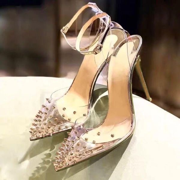 dress shoes est women summer fashion transparent pvc sandals tied with rivets pumps female party high heels, Black
dress shoes est women summer fashion transparent pvc sandals tied with rivets pumps female party high heels, Black