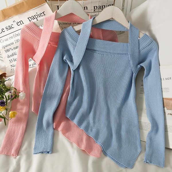 women's sweaters autumn style french one-shoulder halter neck short knit sweater slim slimming long-sleeved irregular kk1469, White;black
women's sweaters autumn style french one-shoulder halter neck short knit sweater slim slimming long-sleeved irregular kk1469, White;black