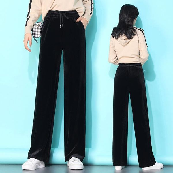 women's pants & capris 2021 spring and autumn fall feeling gold velvet wide leg high waist casual straight trousers, Black;white
women's pants & capris 2021 spring and autumn fall feeling gold velvet wide leg high waist casual straight trousers, Black;white