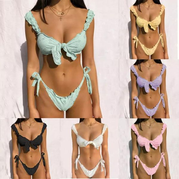 women's swimwear women beachwear ruffled solid color female bikini sets split push up bandage suit swimsuit biquini, White;black
women's swimwear women beachwear ruffled solid color female bikini sets split push up bandage suit swimsuit biquini, White;black