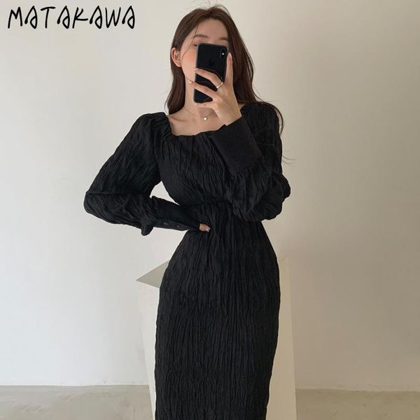 casual dresses matakawa elegant french slim square neck puff sleeve dress korea chic pleated high waist long for women, Black;gray
casual dresses matakawa elegant french slim square neck puff sleeve dress korea chic pleated high waist long for women, Black;gray