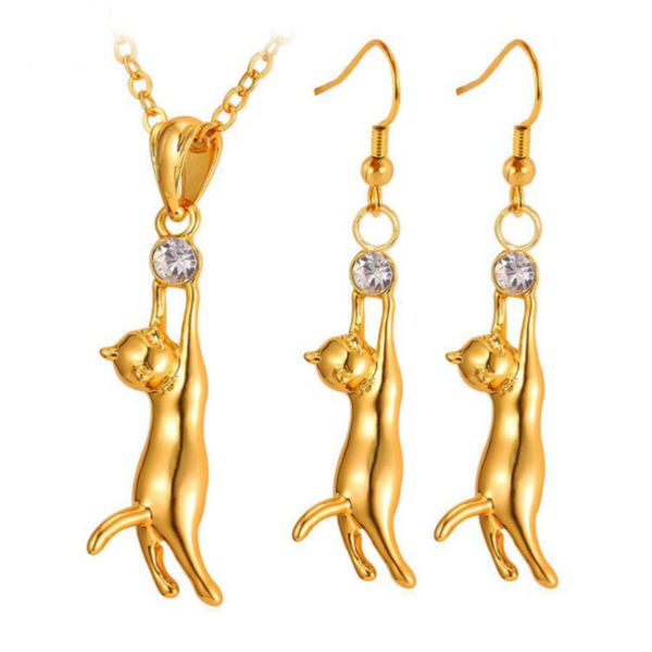lovely cute cat pendant necklace earrings set gift for women gift rhinestone silver/gold color fashion jewelry sets
lovely cute cat pendant necklace earrings set gift for women gift rhinestone silver/gold color fashion jewelry sets