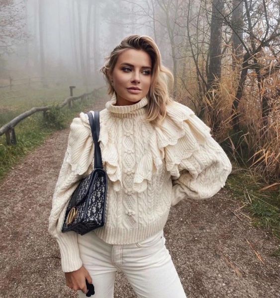 sweaters fall winter cable-knit sweater high neck ruffled warm thicken chic women sweaters casual fashion pullover, White;black
sweaters fall winter cable-knit sweater high neck ruffled warm thicken chic women sweaters casual fashion pullover, White;black