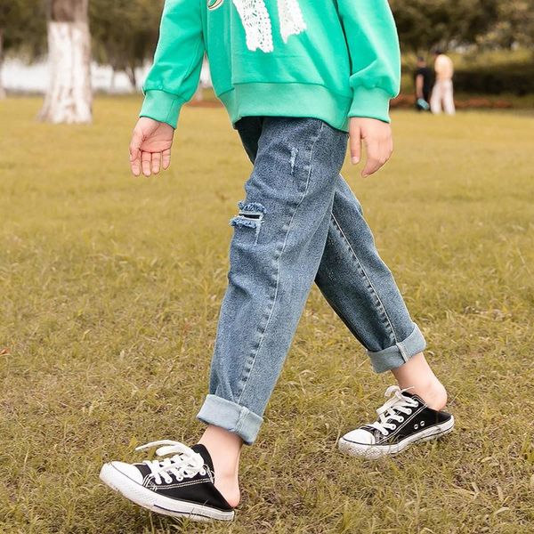 jeans baby girl 2021 children's clothing autumn and winter pants big boy hole toddler, Blue