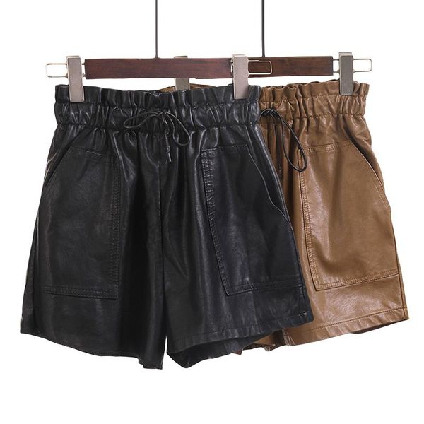 women's pants & capris short women faux pu leather pockets elastic waist, Black;white
women's pants & capris short women faux pu leather pockets elastic waist, Black;white