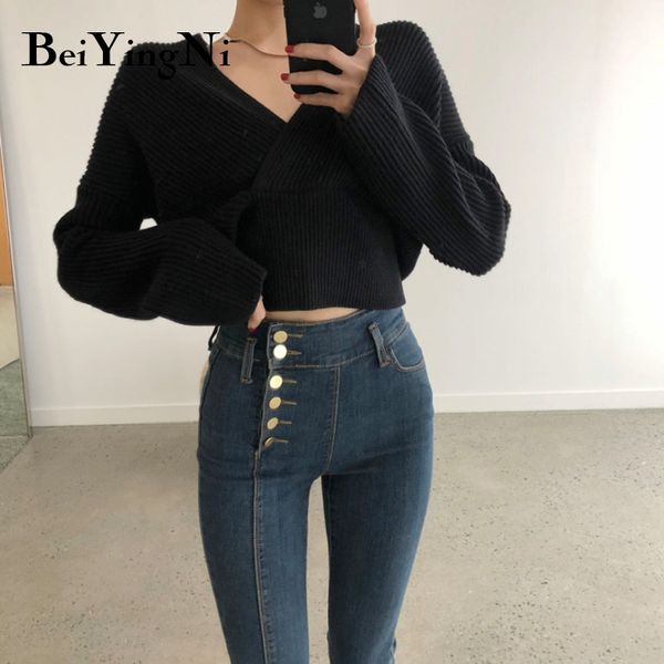 beiyingni autumn winter women sweater v-neck casual vintage cropped pullover female black korean jumper mujer knitwear 210416, White;black
beiyingni autumn winter women sweater v-neck casual vintage cropped pullover female black korean jumper mujer knitwear 210416, White;black