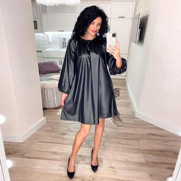 women pu fashion vintage loose mid dress solid o neck lantern sleeve maternity 2021 spring office lady casual dresses, Black;gray
women pu fashion vintage loose mid dress solid o neck lantern sleeve maternity 2021 spring office lady casual dresses, Black;gray
