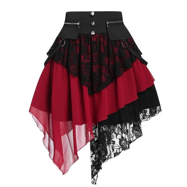 skirts woman goth 2021 fashion gothic lace stitching zipper button irregular vintage women's a-line mini, Black
skirts woman goth 2021 fashion gothic lace stitching zipper button irregular vintage women's a-line mini, Black