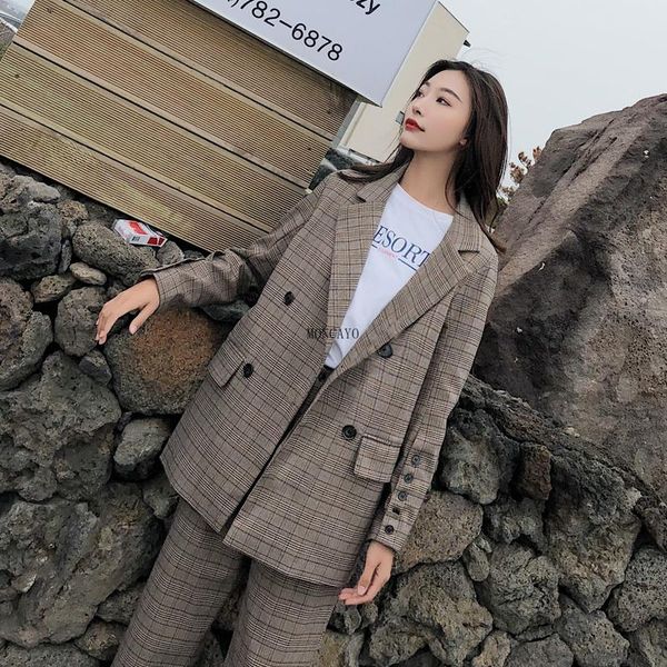 women's suits & blazers fashion women plaid pants suit female autumn double-breasted casual + loose two-piece sets, White;black
women's suits & blazers fashion women plaid pants suit female autumn double-breasted casual + loose two-piece sets, White;black