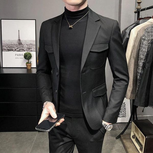 men's suits & blazers british business embroidery slim suit coat only jacket stylish for men 2021 autumn casual solid color blazer homb, White;black
men's suits & blazers british business embroidery slim suit coat only jacket stylish for men 2021 autumn casual solid color blazer homb, White;black