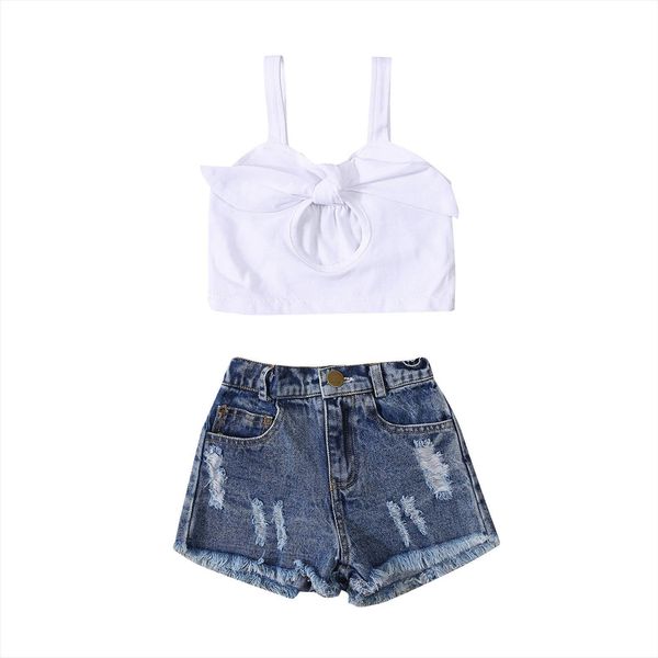 2pcs little girls outfit toddlers solid color hollow knotted sleeveless suspender rough selvedge ripped denim shorts 1 6t, White
2pcs little girls outfit toddlers solid color hollow knotted sleeveless suspender rough selvedge ripped denim shorts 1 6t, White