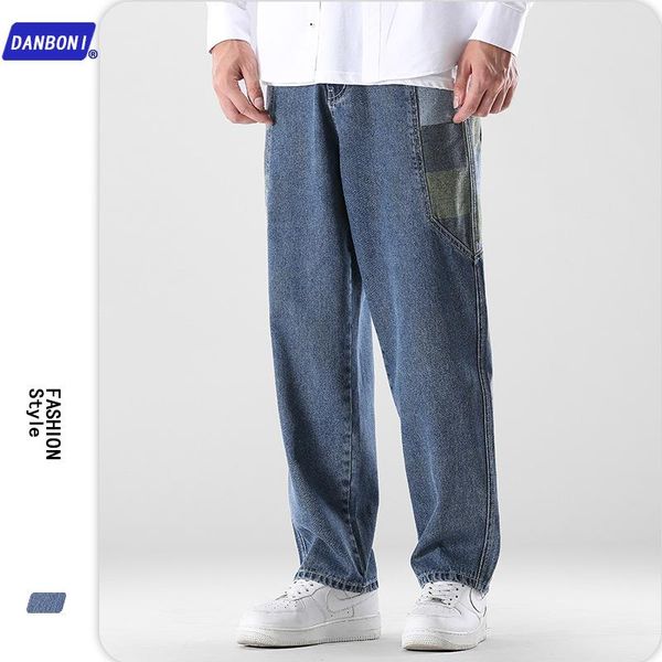 men's jeans tooling trendy brand straight loose ins high street trend stitching old wide-leg pants, Blue
men's jeans tooling trendy brand straight loose ins high street trend stitching old wide-leg pants, Blue