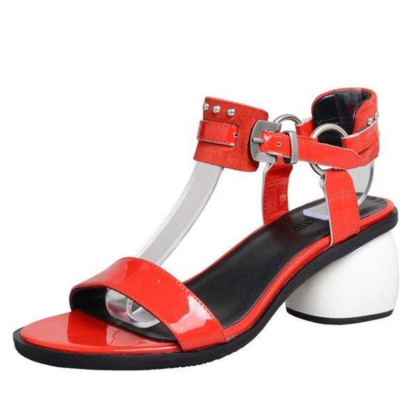 fashion red women sandals round heel summer sandal ladies patent leather high shoes woman rivets studded sandalias mujer dress, Black
fashion red women sandals round heel summer sandal ladies patent leather high shoes woman rivets studded sandalias mujer dress, Black
