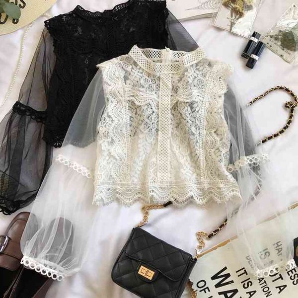 women's blouses & shirts summer autumn korean openwork crochet mosaic gauze long sleeve lace shirt high waist blouse d176 o9z, White
women's blouses & shirts summer autumn korean openwork crochet mosaic gauze long sleeve lace shirt high waist blouse d176 o9z, White