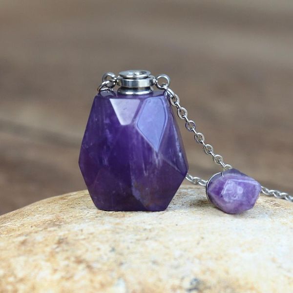 pendant necklaces natural gems stone essential oil diffuser perfume bottle necklace purple crystal women jewelry gift, Silver
pendant necklaces natural gems stone essential oil diffuser perfume bottle necklace purple crystal women jewelry gift, Silver
