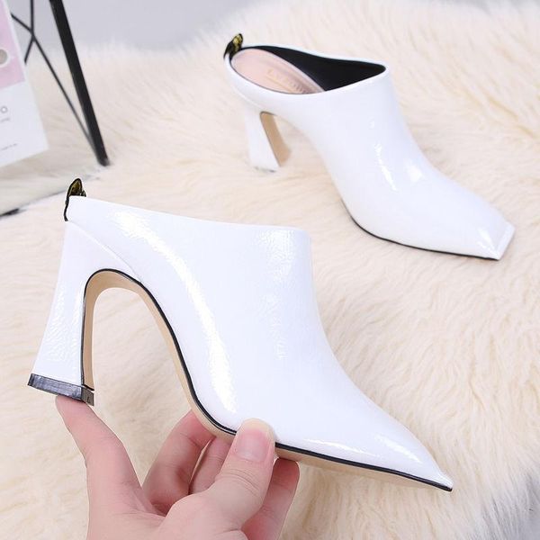 europea fashion high heeled slippers outdoor wearing square toe women slides summer muller shoes slip on soft patent leather, Black
europea fashion high heeled slippers outdoor wearing square toe women slides summer muller shoes slip on soft patent leather, Black