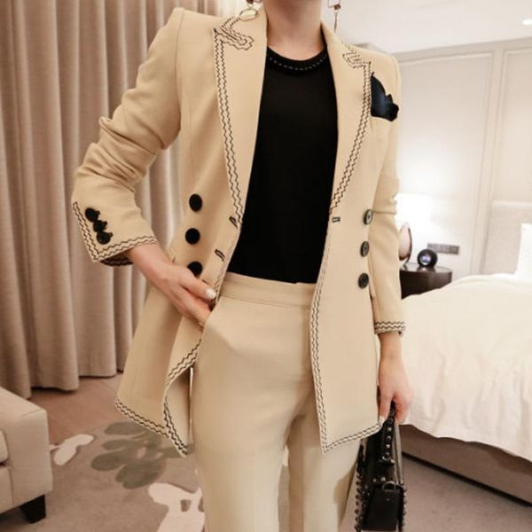 women's business office suit slim-fit solid color double-breasted blazer and pants female ladies two piece, White
women's business office suit slim-fit solid color double-breasted blazer and pants female ladies two piece, White