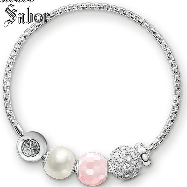 charm bracelets accessories link chain white zircons & pink bead 925 silver fashion jewelry for women gift karma bracelet jewellery, Golden;silver 
charm bracelets accessories link chain white zircons & pink bead 925 silver fashion jewelry for women gift karma bracelet jewellery, Golden;silver