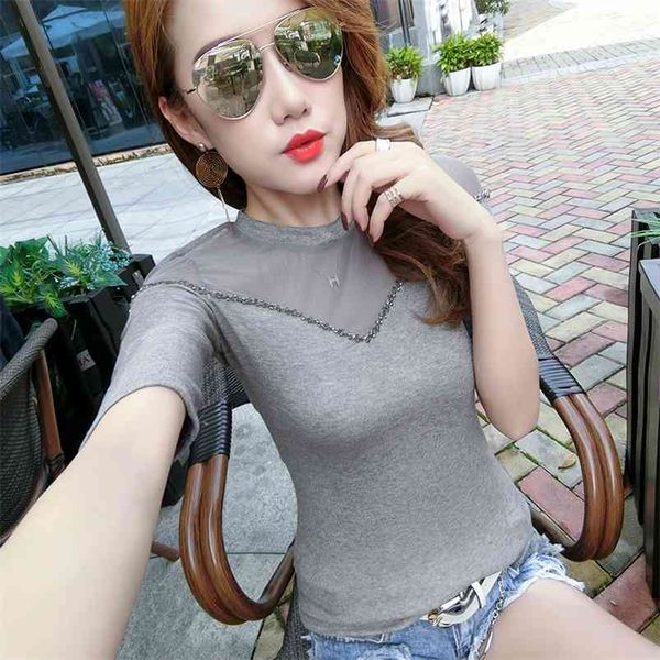 mesh patchwork summer tshirt o-neck short sleeve women beading camiseta mujer tshirt woman casual t93006 210421, Black;gray
mesh patchwork summer tshirt o-neck short sleeve women beading camiseta mujer tshirt woman casual t93006 210421, Black;gray
