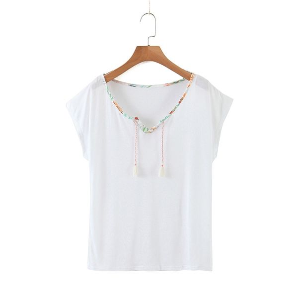summer white cotton t shirt v neck loose casal lace up tee floral patchwork short sleeve tees for women xz2392 210525
summer white cotton t shirt v neck loose casal lace up tee floral patchwork short sleeve tees for women xz2392 210525
