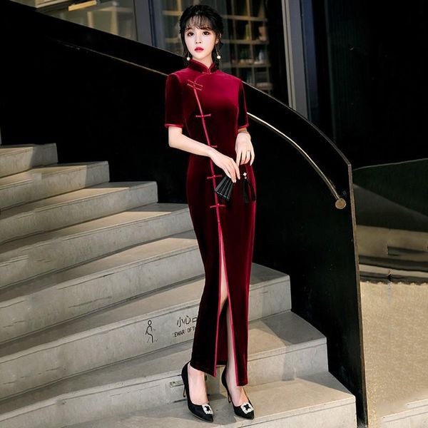 ethnic clothing solid front split velour qipao long mandarin collar cheongsams women large size 3xl 4xl chinese dresses elegant vestido, Red
ethnic clothing solid front split velour qipao long mandarin collar cheongsams women large size 3xl 4xl chinese dresses elegant vestido, Red