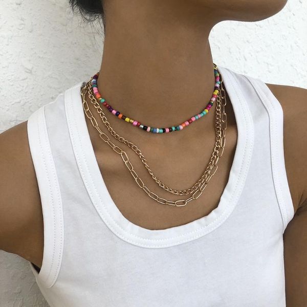 pendant necklaces bohemian style colorful rice bead necklace metal multi-layer neck chain for women girls party wedding jewelry, Silver
pendant necklaces bohemian style colorful rice bead necklace metal multi-layer neck chain for women girls party wedding jewelry, Silver
