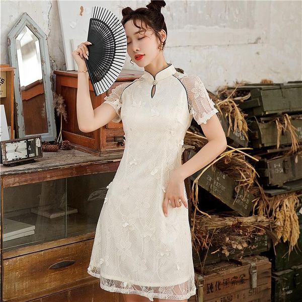 small fresh girl cheongsam summer women's short sleeve modified version young lace sweet dress ethnic clothing, Red
small fresh girl cheongsam summer women's short sleeve modified version young lace sweet dress ethnic clothing, Red