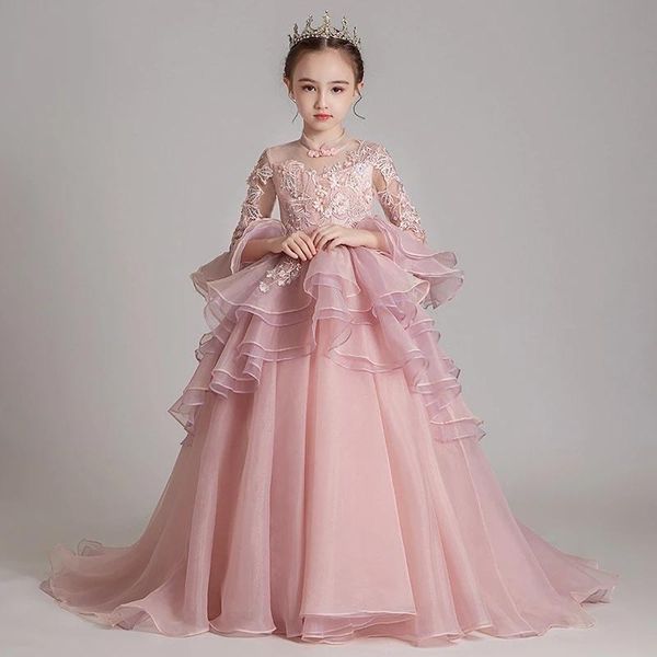 girl's dresses flower girl for weddings high collar full sleeves kids party communion gown sequined appliques beaded princess dress, Red;yellow
girl's dresses flower girl for weddings high collar full sleeves kids party communion gown sequined appliques beaded princess dress, Red;yellow