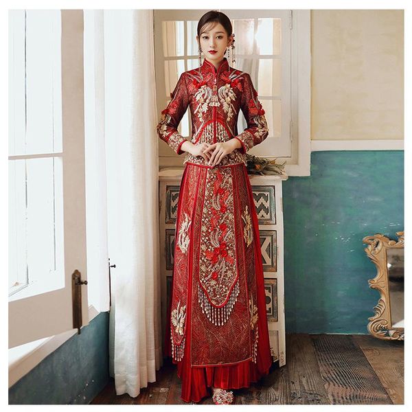 beaded applique embroidery formal dress royal wedding cheongsam bride vintage chinese traditional tang suit qipao ethnic clothing, Red
beaded applique embroidery formal dress royal wedding cheongsam bride vintage chinese traditional tang suit qipao ethnic clothing, Red