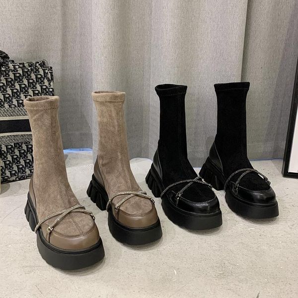 rimocy fashion crystal strap women boots winter mid calf elastic slip on platform woman thick sole faux suede botas mujer, Black
rimocy fashion crystal strap women boots winter mid calf elastic slip on platform woman thick sole faux suede botas mujer, Black