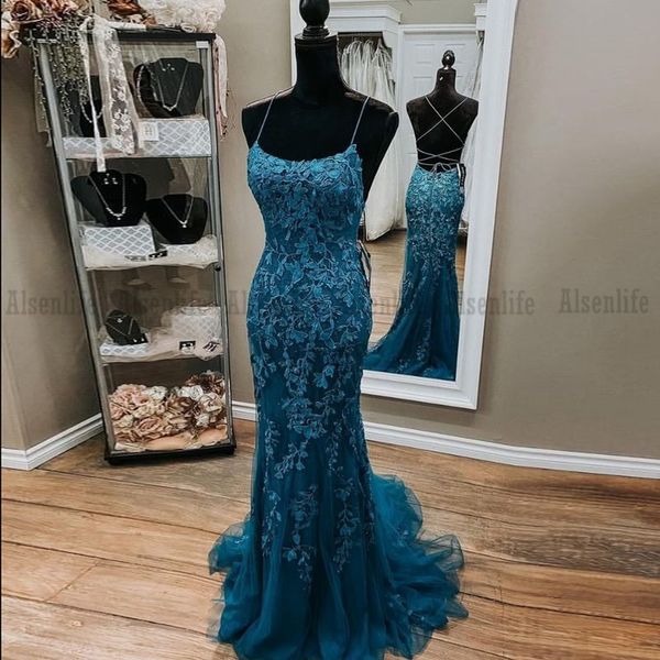 teal blue prom dress mermaid cross spaghetti straps lace appliques graduation evening party gowns formal wear vestidos, Black
teal blue prom dress mermaid cross spaghetti straps lace appliques graduation evening party gowns formal wear vestidos, Black