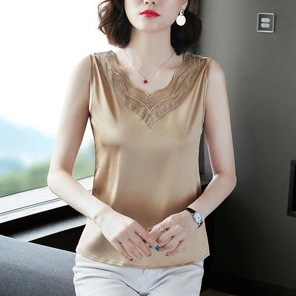 korean fashion silk tank women satin office lady lace solid shirts plus size xxxl clothing women's tanks & camis, White
korean fashion silk tank women satin office lady lace solid shirts plus size xxxl clothing women's tanks & camis, White