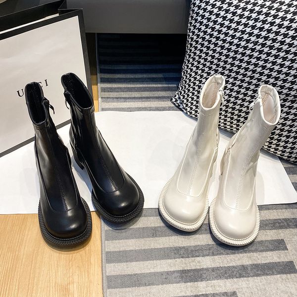 big elastic thin women's south korea 2021 autumn and winter round head thick heel short back zipper chelsea boots, Black
big elastic thin women's south korea 2021 autumn and winter round head thick heel short back zipper chelsea boots, Black