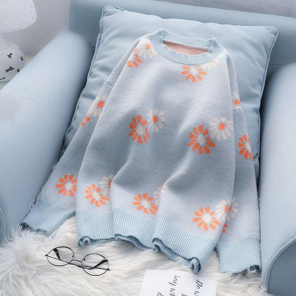 women's sweaters loose sweater women pullovers 2021 autumn winter fashion long sleeve floral knitted korean pull femme jumper female to, White;black
women's sweaters loose sweater women pullovers 2021 autumn winter fashion long sleeve floral knitted korean pull femme jumper female to, White;black