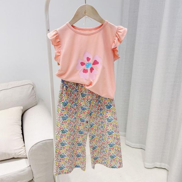 girls set cotton spring summer sweet orange pink flower blouse floral eight-point wide-leg pants clothing sets, White
girls set cotton spring summer sweet orange pink flower blouse floral eight-point wide-leg pants clothing sets, White